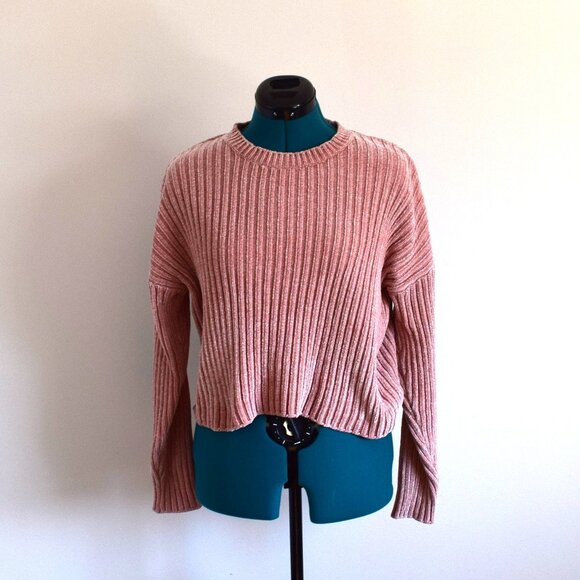 Dusty Rose Pink Chenille Cropped Sweater - Picture 1 of 6